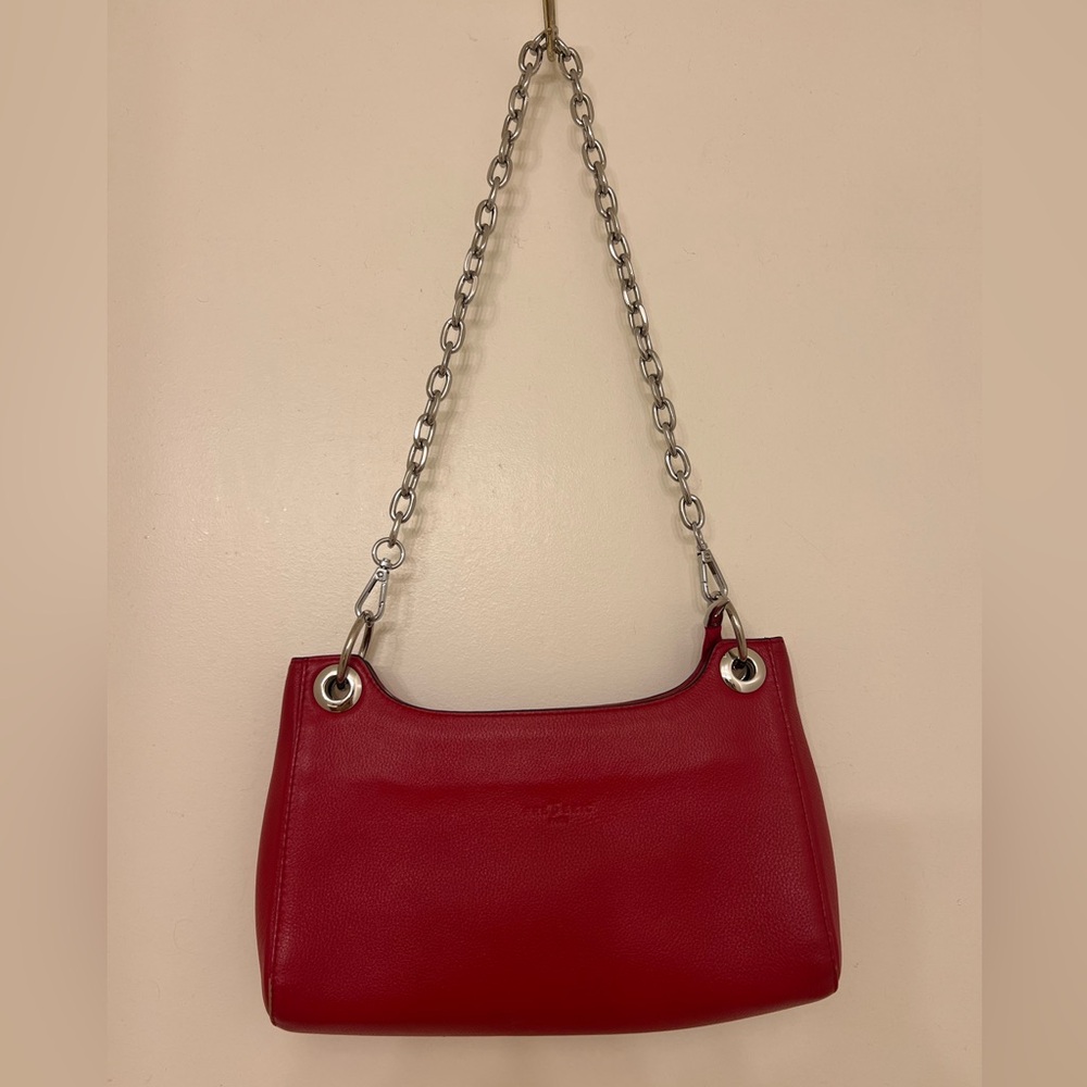 Frederic Paris Red Leather Chain Shoulder Bag